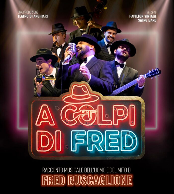 Locandina spettacolo "A Colpi di Fred" con Papillon Vintage Band